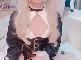 Big dick girl Aroma cosplays as a nun and masturbates