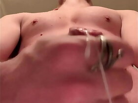 MUSCLE JOCK JERKING IN SHOWER lots of moans increased by cum