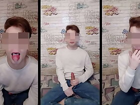 Teen boy jerks off and swallows cum