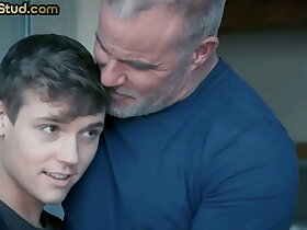 Stepdaddy DILF barebacks twink after blowjob and rimjob