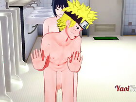 Naruto Yaoi - Naruto & Sasuke Having Sex in School's Restroom and cums in his mouth and ass. Bareback Anal Creampie 2/2