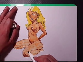 steep marker sketch of a naked sexy girl, blonde