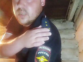 A cop with a huge ass uses a banana in the wrong way))) Big ass, tattoos, anal sex