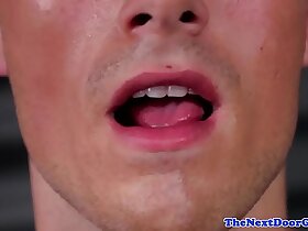 Handsome stud tugging in the locker room